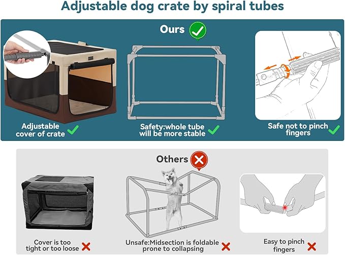 PETSFIT Soft Dog Crate, Travel Dog Crate - 36 Inch Easy Set-up, Light, Sturdy, Comfy Inside with Thicken Mat, Portable Crate for Home and Travel Brown