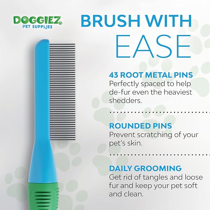 Dog Cat Rabbit & Pet Detangler Comb for Small Pets - Grooming Tool with Round Tip Steel Pins - Anti Slip Hair Buster