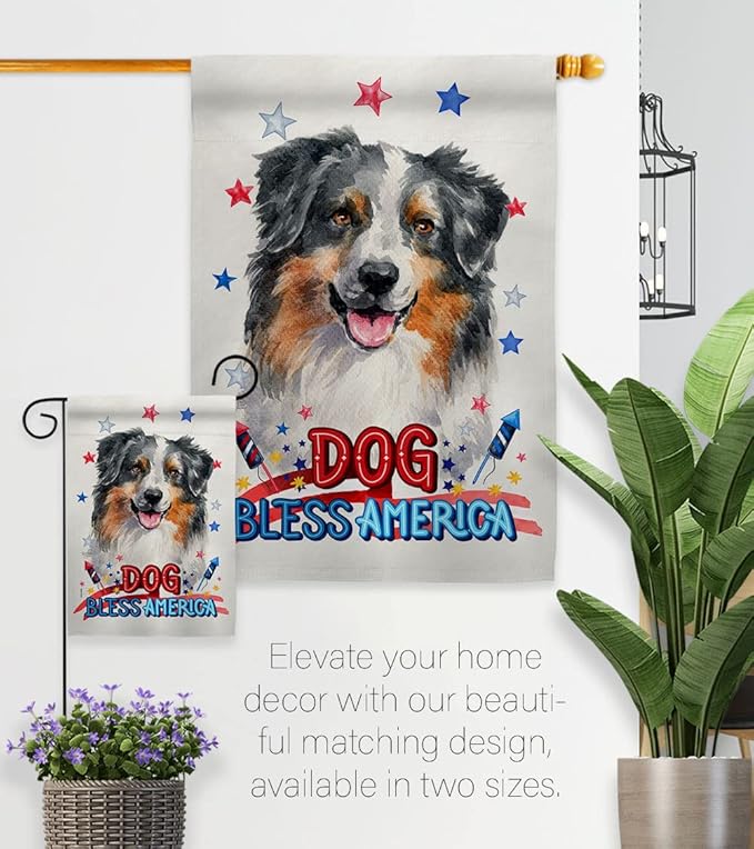 Breeze Decor Patriotic Australian Shepherd House Flag Pack Dog Puppy Spoiled Paw Canine Fur Pet Nature Farm Animal Creature Vintage Applique Banner Small Garden Yard Gift Double-Sided, Made in USA