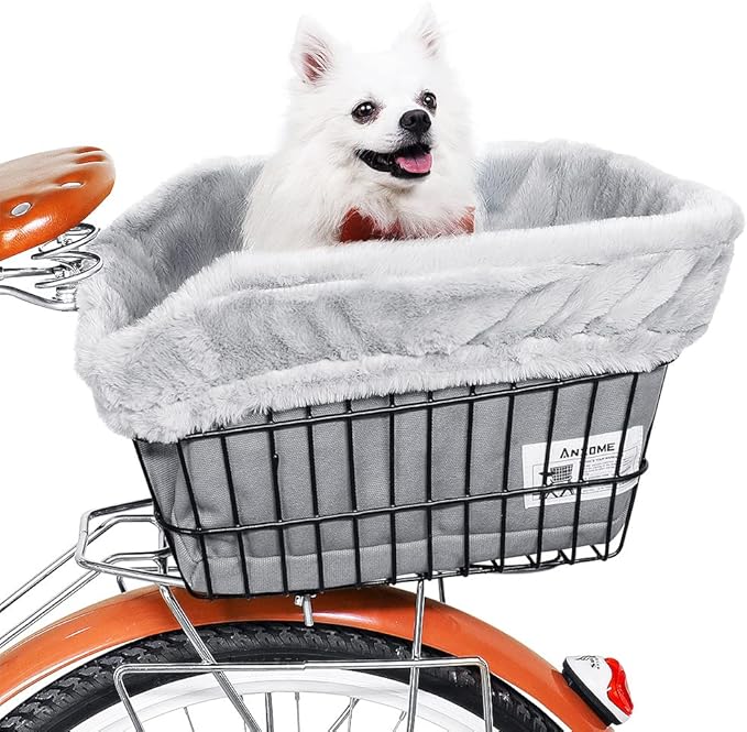 ANZOME Dog Bicycle Basket Liner, Warm and Soft Small Pets Bike Basket Cover with Durable Canvas Outside,Easy to Install Comfort Padded Bike Basket Liner for Dog Carrier(Basket Not Included)