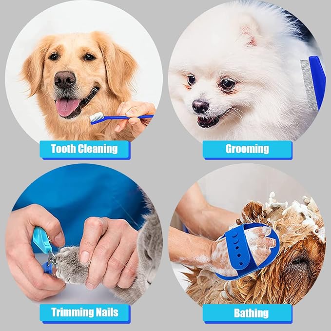 Allazone 13 PCS Small Animal Grooming Supplie, Nail Clipper and Trimmer, Pet Hair Remover Comb, Small Animal Massage Brush Double-Sided Comb and Toothbrush for Dog Bunny Rabbit Hamster