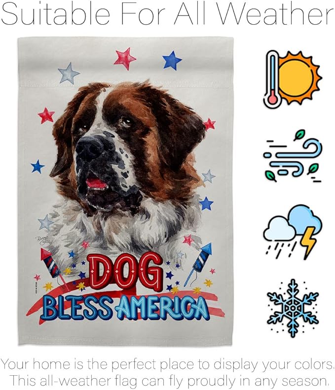 Breeze Decor Patriotic St Bernard Dog House Flag Puppy Spoiled Paw Canine Fur Pet Nature Farm Animal Creature Decoration Banner Small Garden Yard Gift Double-Sided, Made in USA