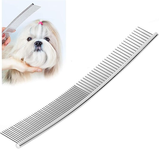 EVTSCAN Pet Grooming Comb Dogs Curved Comb Stainless Steel Pet Grooming Opening Knot Comb Hairs Removal Brush Poodle Grooming Deshedding Tool(1PCS)