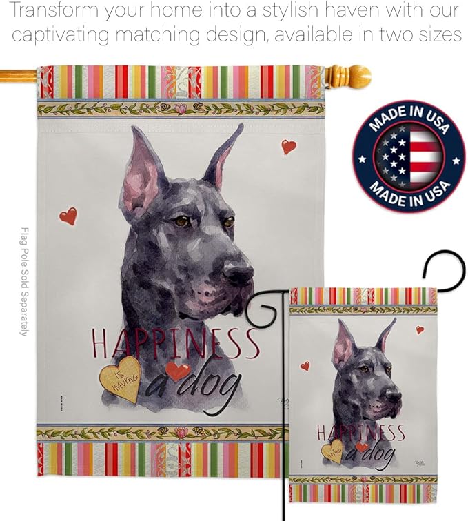 Breeze Decor Cropping Black Dane Happiness Garden House Flag-Kit Dog Puppy Spoiled Paw Canine Fur Pet Nature Farm Animal Creature Banner Small Yard Gift Double-Sided, Made in USA