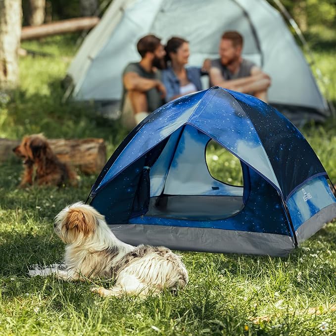Outdoor Waterproof Pet Camping Tent, Cave Bed for Indoor Cats and Small Dogs, Portable Cat House Dog House, 29.5x29.5x18.9'', Navy Blue, M.