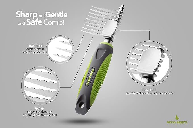 Dematting Comb, Pet Grooming, Has Long, Sharp, Rounded-End Teeth to Gently, Cut Out Tangles - and Knots, from All Breeds, and Hair Types.