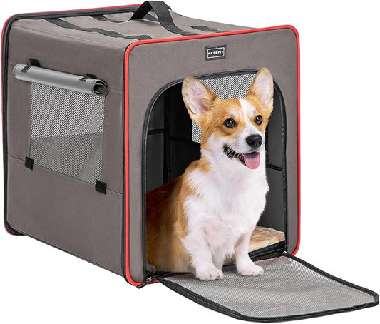 PETSFIT Portable Dog Crate, Collapsible Dog Crate - 24 Inch with Thicken Mat, Easy to Fold, Sturdy and Portable, Perfect for Traveling, Soft Dog Kennel Army Green