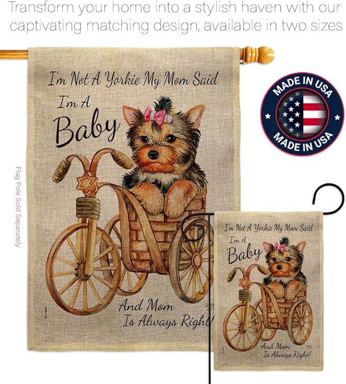 Breeze Decor Not Yarkie, I'm Baby Burlap House Flag Pack Dog Puppy Spoiled Paw Canine Fur Pet Nature Farm Animal Creature Vintage Applique Banner Small Garden Yard Gift Double-Sided, Made in USA