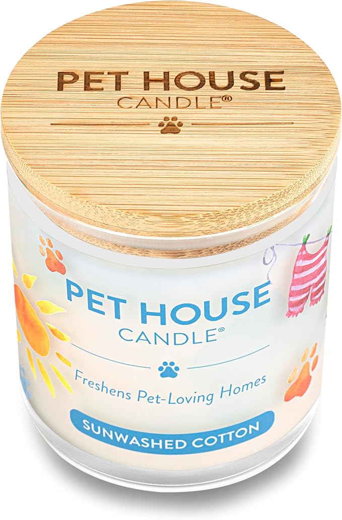 One Fur All Pet House Candle 2 Pack - Plant-Based/Soy, Long Lasting, Pet Odor Eliminating, Sunwashed Cotton Scented Candles