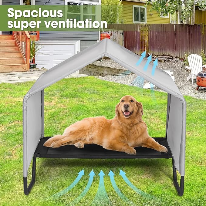 Dog Shade Shelter Outdoor Tent for Small Medium Large Dogs, Waterproof Sun Protection Dog Tent with Bed, Outside Sun Rain Canopy Pet House for Dogs Cats Livestock, Grey, 39.8x39.8x41.3 in