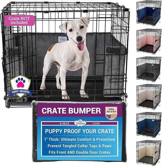 Pet Dreams Dog Crate Bumper - Comfy Liner & Dog Tail Protector for Inside Crate, Fits iCrate Cages 18, 24, 30, 36, 42, 48 Inches (Grey, Medium, 30")
