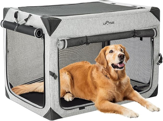 Collapsible Dog Crate for Medium Large Dogs, Portable Travel Dog Crate Soft Pet Kennel with 4-Door Chew Proof Mesh Windows for Indoor & Outdoor