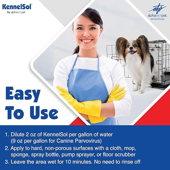 KennelSol 1-Step Kennel Cleaner - EPA Registered Liquid Concentrate Disinfectant and Deodorizer, Effective Against Bacteria and Viruses - 1 Gallon by Alpha Tech Pet