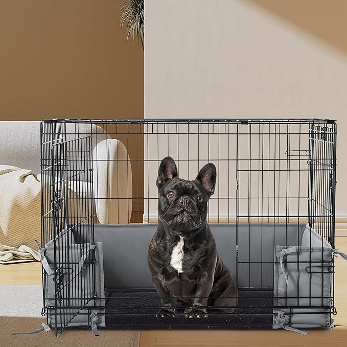 Hombys Dog Crate Bumper with Ties - Soft Crate Accessory (Do Not Include Cage) (Dark Grey, 30"x18")