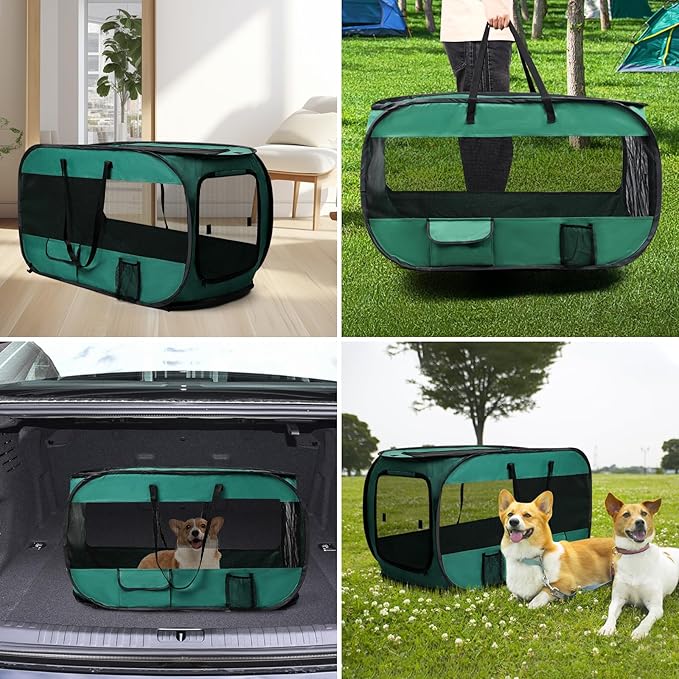 Realife Dog Enclosures Home Outdoor Fashions Portable/Collapsible/fixable, Pop Up Travel Pet Tent, 38" L x 22.5" W x 5.5" H，Green