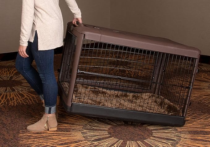 Pet Gear “The Other Door” 4 Door Steel Crate for Dogs/Cats with Garage-Style Door, Includes Plush Bed + Travel Bag, No Tools Required, Espresso