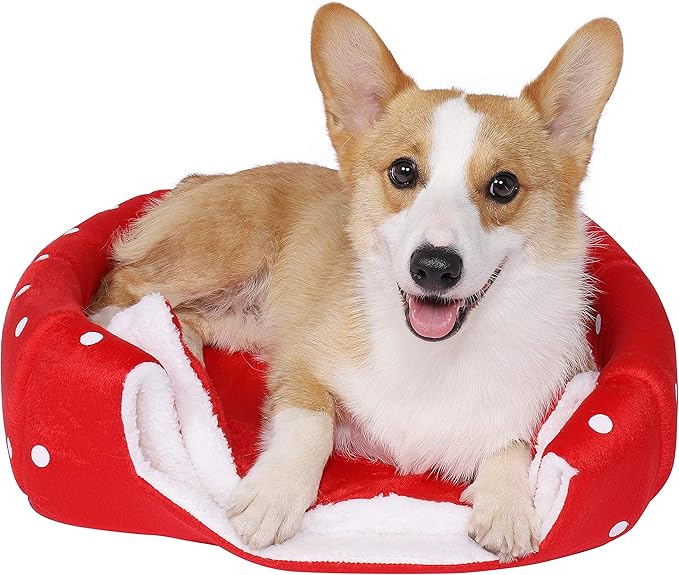 Spring Fever Hamster Guinea Pig Rabbit Dog Cat Chinchilla Hedgehog Bird Small Animal Pet Bed House Hideout Cage Accessorie B Red L (16.9 * 16.9 inch)