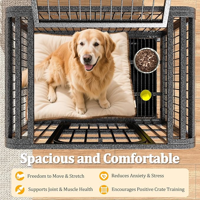 Dog Crates for Medium Dogs 37 inch, Heavy Duty 10-Gauge Steel Dog Kennel Indoor Escape Proof, Wire Cage for High Anxiety or Arthritic Dogs Comfortable with Lockable Wheels, Bottom Tray Easy to Clean