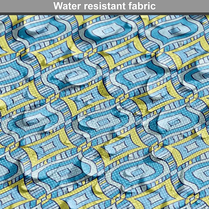 Lunarable Yellow and Blue Dog Crate Cover, Hand Drawn Abstract Ornament Rhombus Shapes Mosaic Vintage, Easy to Use Pet Kennel Cover for Medium Large Dogs, 36 Inch, Blue Aqua Yellow